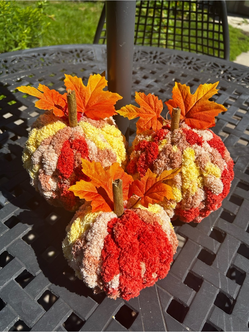 Handmade Chunky Knit Pumpkin Décor – Orange, Red & Yellow